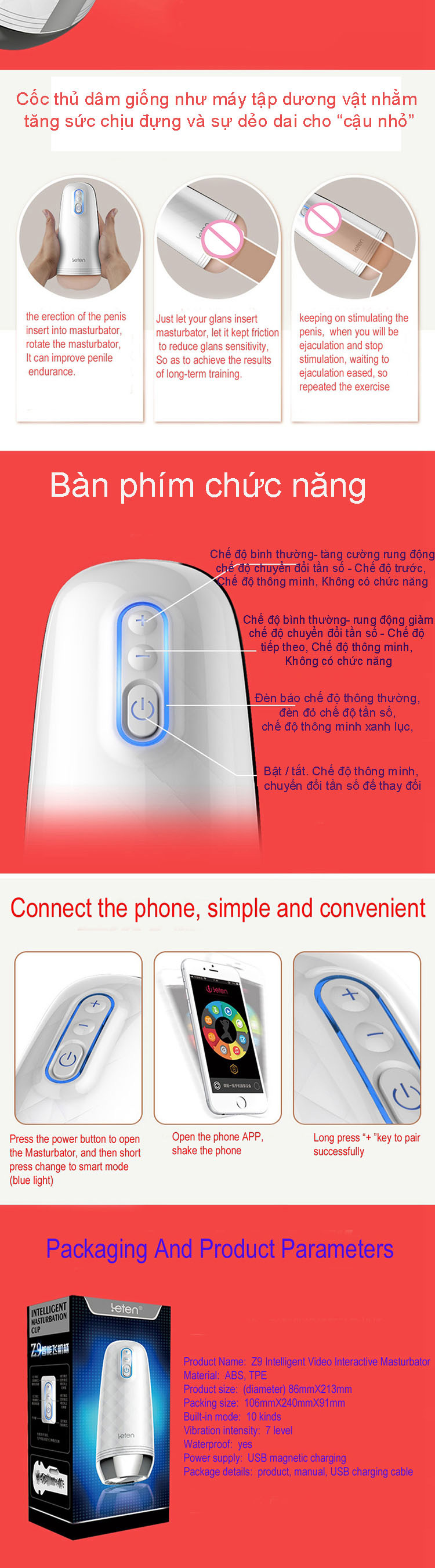 bao bì Cốc thủ dâm cao cấp Leten Z9 điểu khiển qua mobile